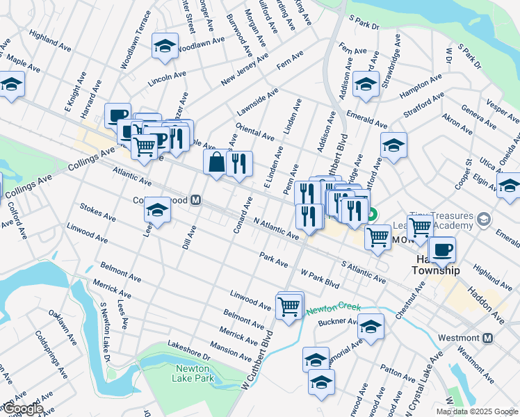map of restaurants, bars, coffee shops, grocery stores, and more near 1030 Haddon Avenue in Collingswood