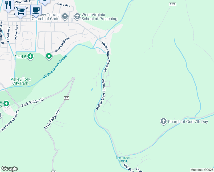 map of restaurants, bars, coffee shops, grocery stores, and more near 6046 Riffle Drive in Moundsville