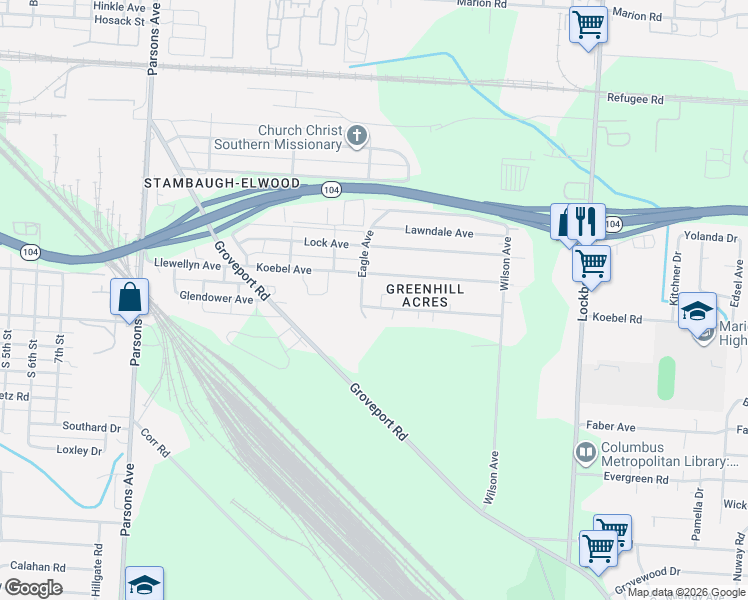 map of restaurants, bars, coffee shops, grocery stores, and more near 710 Glendower Avenue in Columbus