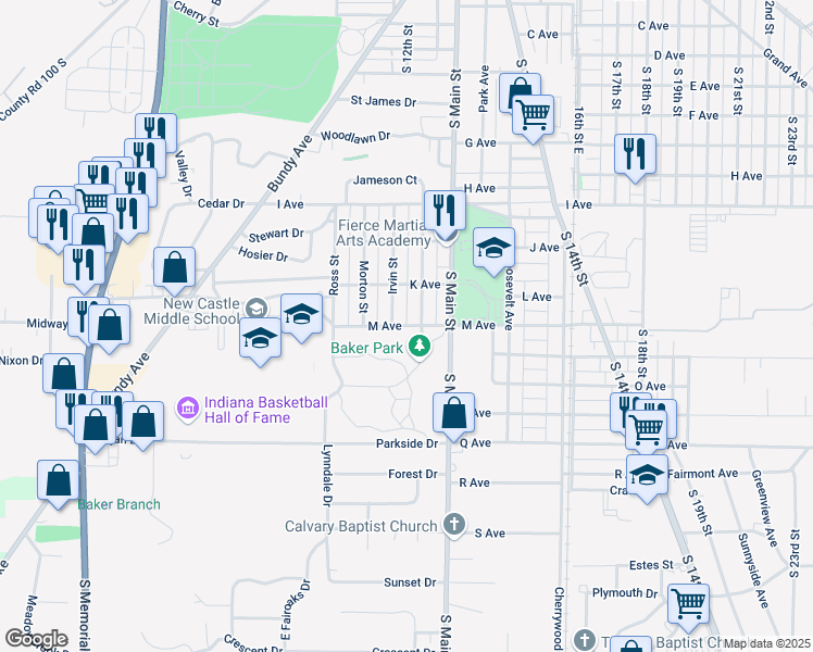 map of restaurants, bars, coffee shops, grocery stores, and more near 1148 M Avenue in New Castle
