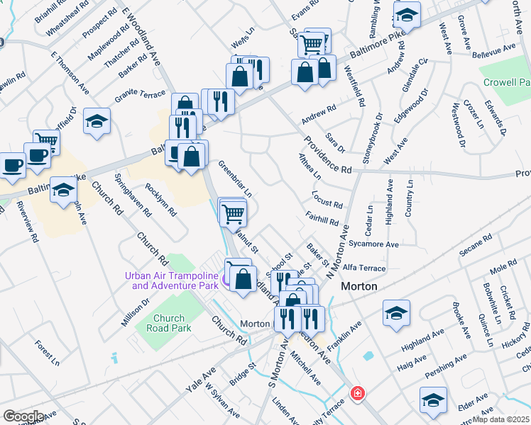 map of restaurants, bars, coffee shops, grocery stores, and more near 757 Bradford Terrace in Springfield
