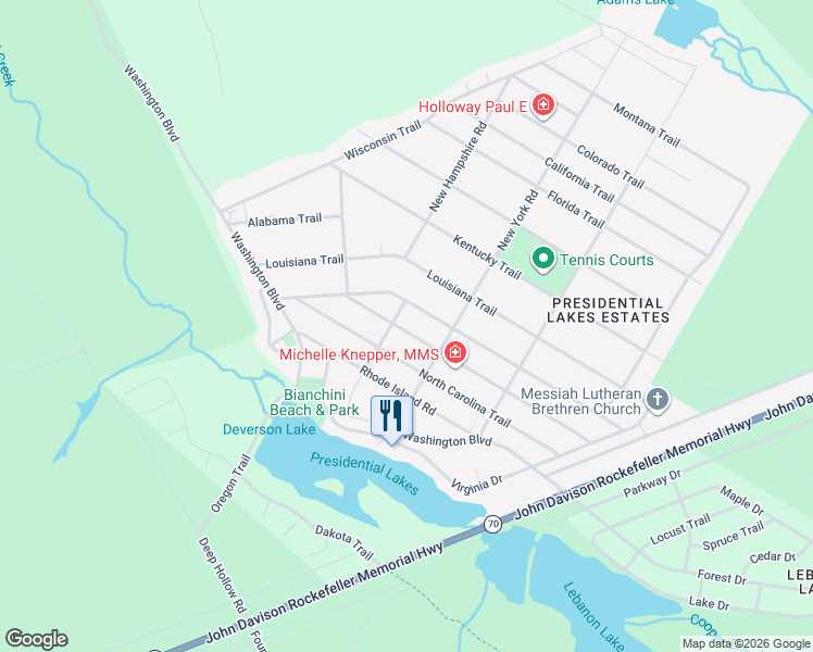 map of restaurants, bars, coffee shops, grocery stores, and more near 307 West Virginia Road in Pemberton Township