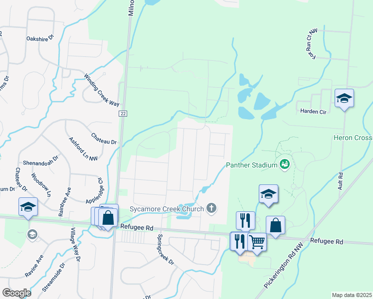 map of restaurants, bars, coffee shops, grocery stores, and more near 12357 Greenwood Drive in Pickerington