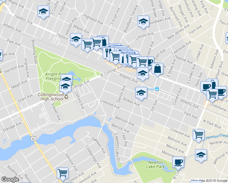 map of restaurants, bars, coffee shops, grocery stores, and more near 629 Stokes Avenue in Collingswood