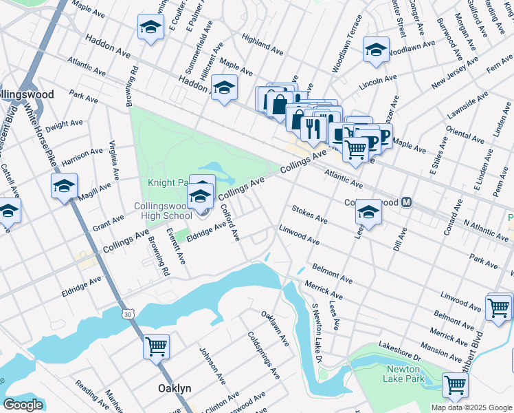 map of restaurants, bars, coffee shops, grocery stores, and more near 515 Bettlewood Avenue in Collingswood