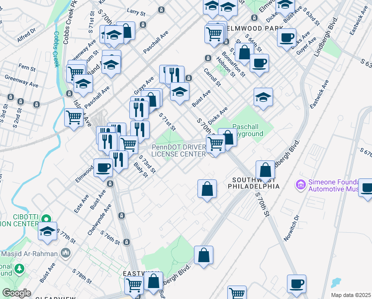 map of restaurants, bars, coffee shops, grocery stores, and more near 7108 Dicks Avenue in Philadelphia
