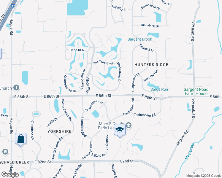 map of restaurants, bars, coffee shops, grocery stores, and more near 8631 Ray Circle in Indianapolis