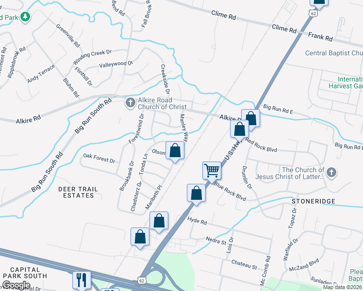 map of restaurants, bars, coffee shops, grocery stores, and more near 2032 Manley Way in Grove City