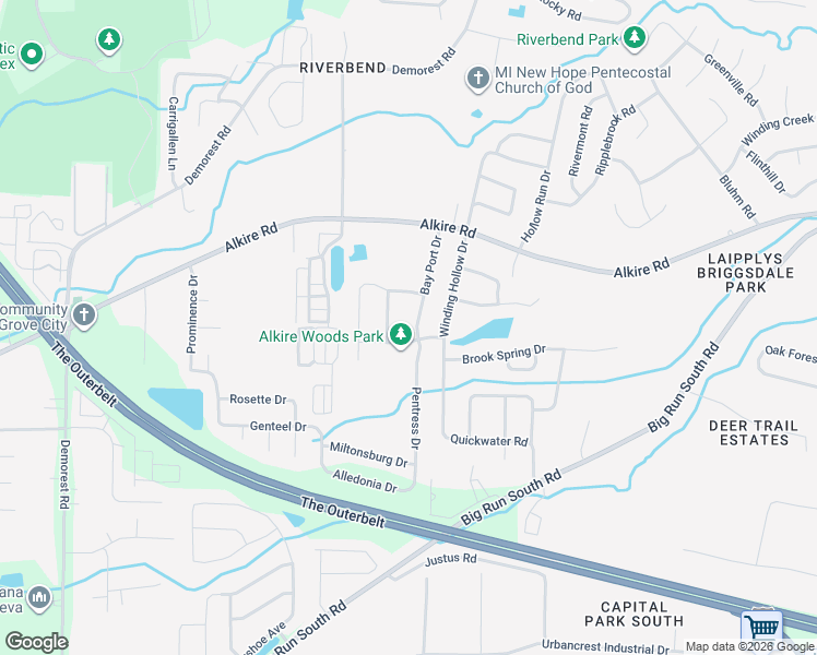 map of restaurants, bars, coffee shops, grocery stores, and more near 1961 Bay Port Drive in Grove City