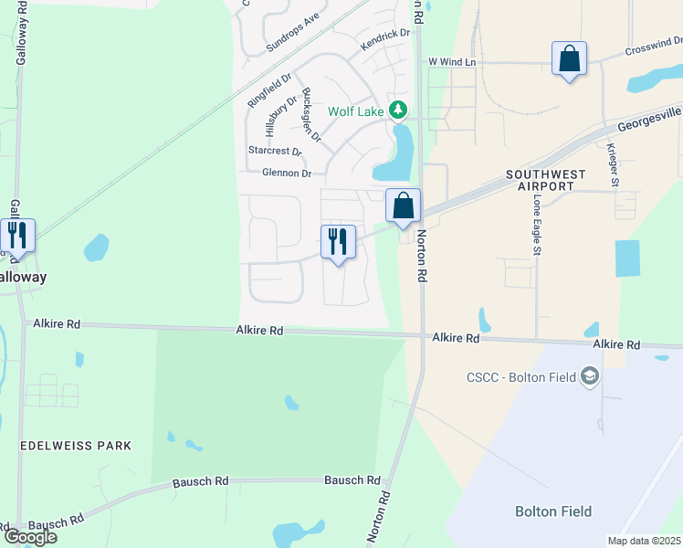 map of restaurants, bars, coffee shops, grocery stores, and more near 1895 Red Forest Lane in Galloway