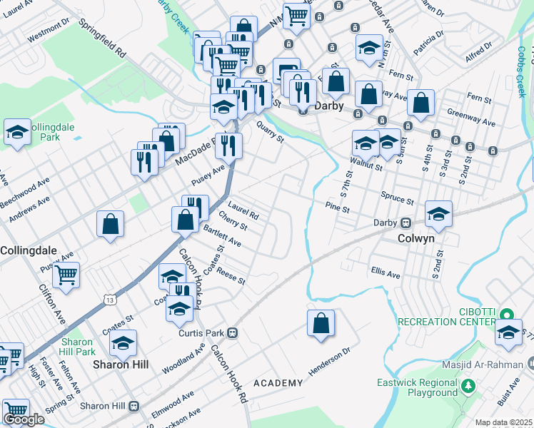 map of restaurants, bars, coffee shops, grocery stores, and more near 230 Greenwood Road in Sharon Hill