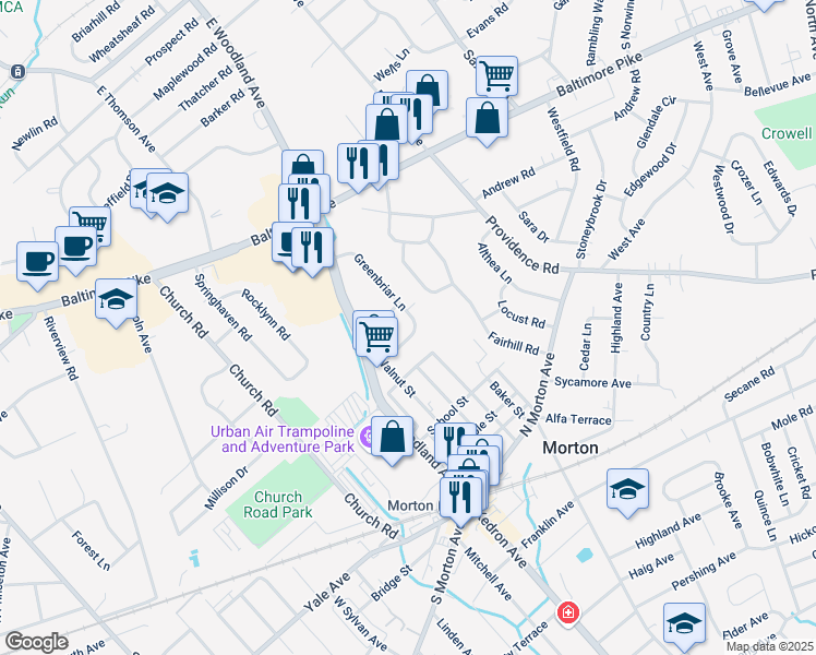 map of restaurants, bars, coffee shops, grocery stores, and more near 758 Bradford Terrace in Springfield