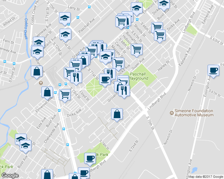 map of restaurants, bars, coffee shops, grocery stores, and more near 2726 S Muhlfeld St in Philadelphia