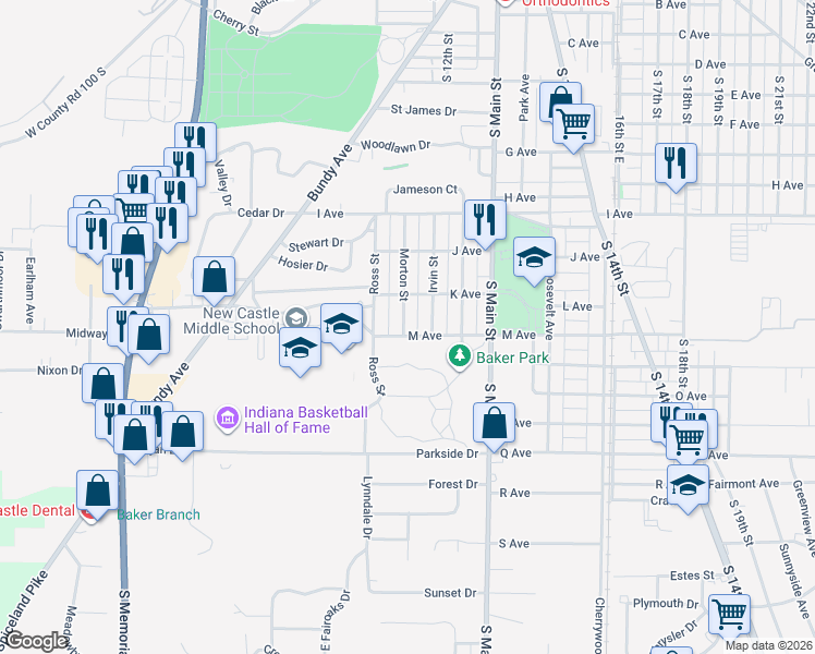 map of restaurants, bars, coffee shops, grocery stores, and more near 1832 Morton Street in New Castle