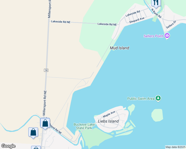 map of restaurants, bars, coffee shops, grocery stores, and more near 13054 W Bank Dr in Millersport
