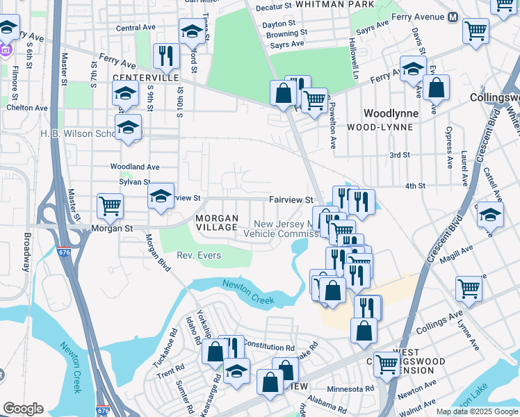 map of restaurants, bars, coffee shops, grocery stores, and more near 2411 Wainwright Street in Camden
