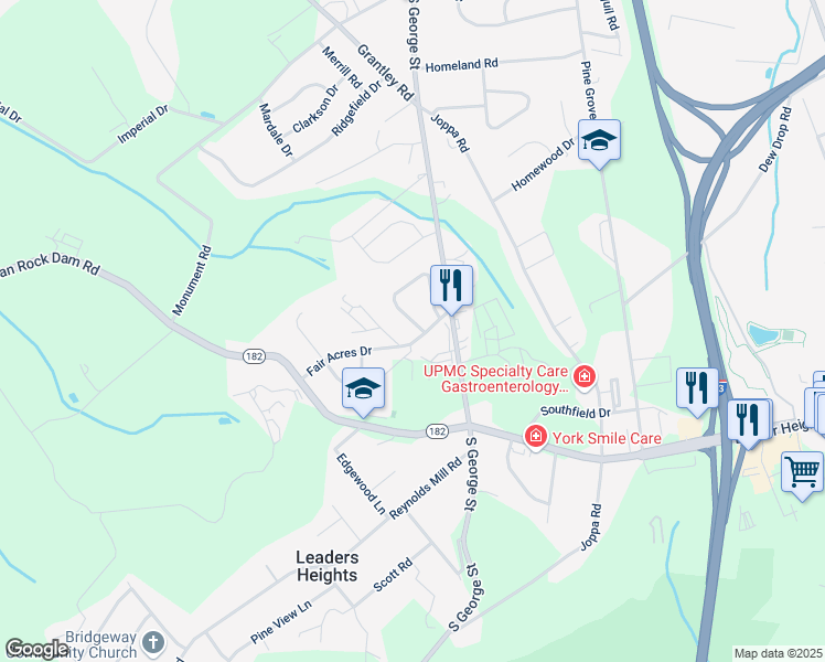 map of restaurants, bars, coffee shops, grocery stores, and more near 2400 Wildon Drive in York