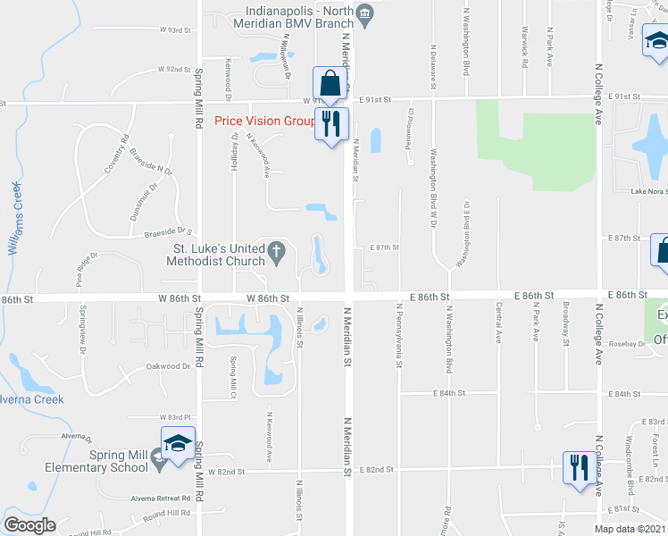 map of restaurants, bars, coffee shops, grocery stores, and more near 8681 Jaffa Court East Drive in Indianapolis