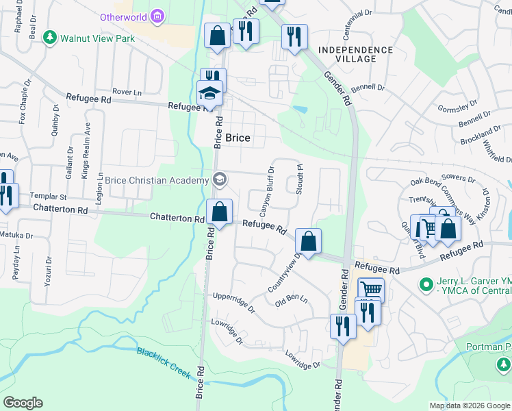 map of restaurants, bars, coffee shops, grocery stores, and more near 3272 Timberstone Drive in Canal Winchester