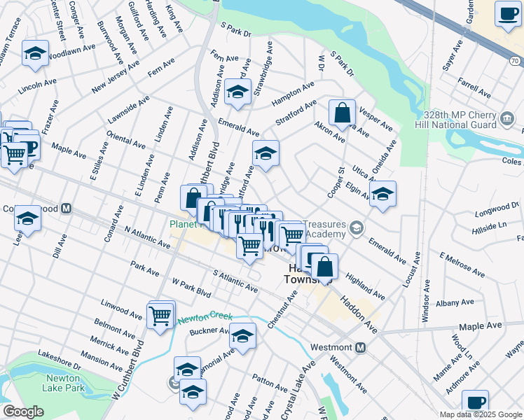 map of restaurants, bars, coffee shops, grocery stores, and more near 46 Cambridge Avenue in Haddon Township