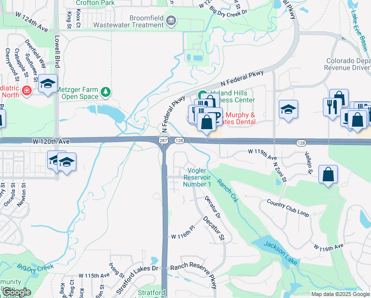 map of restaurants, bars, coffee shops, grocery stores, and more near 2899 West 119th Avenue in Westminster