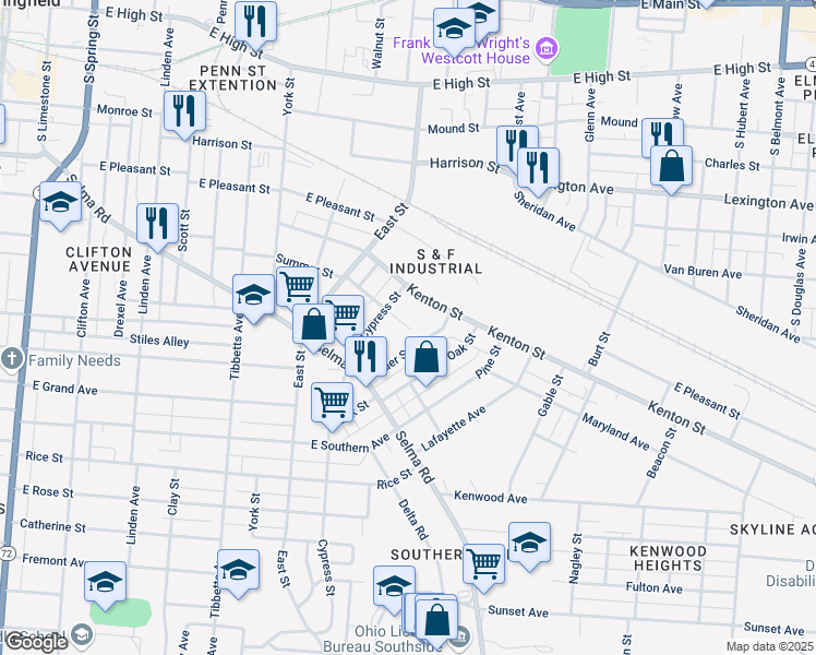 map of restaurants, bars, coffee shops, grocery stores, and more near 1029 Summer Street in Springfield