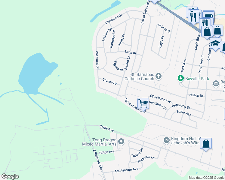 map of restaurants, bars, coffee shops, grocery stores, and more near 181 Pheasant Drive in Berkeley Township