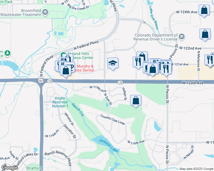 map of restaurants, bars, coffee shops, grocery stores, and more near 11937 Wyandot Circle in Westminster