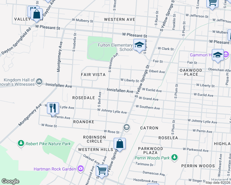 map of restaurants, bars, coffee shops, grocery stores, and more near 907 Innisfallen Ave in Springfield