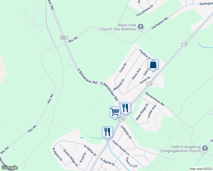 map of restaurants, bars, coffee shops, grocery stores, and more near State Route 3061 in York