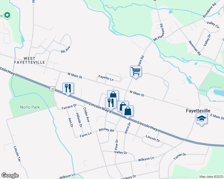 map of restaurants, bars, coffee shops, grocery stores, and more near 11 Dymond Avenue in Fayetteville