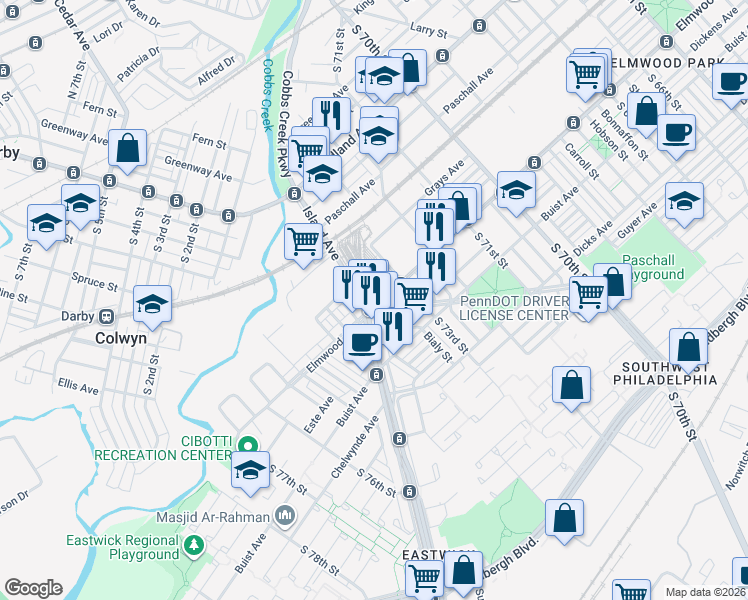map of restaurants, bars, coffee shops, grocery stores, and more near in Philadelphia