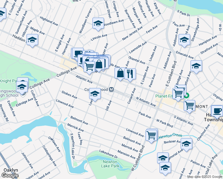 map of restaurants, bars, coffee shops, grocery stores, and more near 100 Lees Avenue in Collingswood