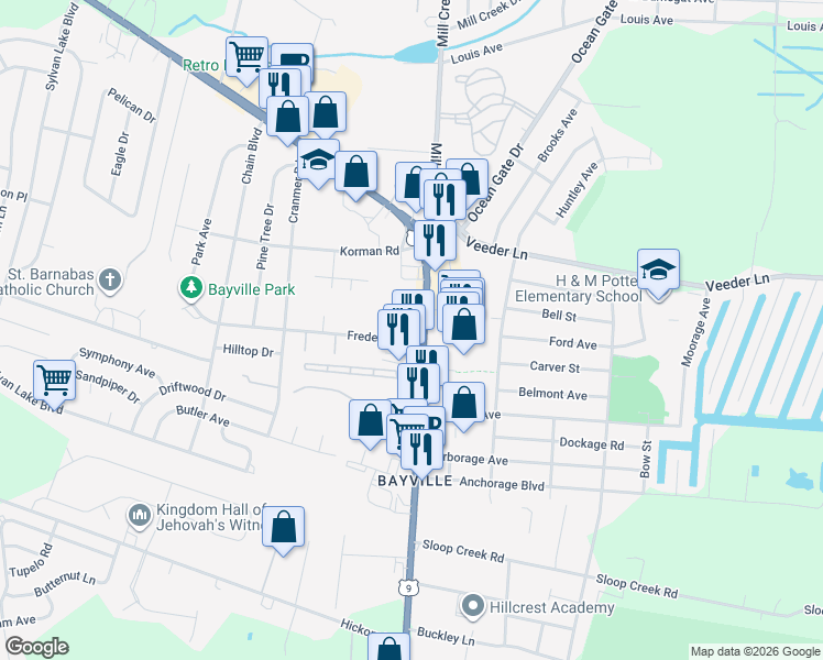 map of restaurants, bars, coffee shops, grocery stores, and more near 450 Atlantic City Boulevard in Ocean County