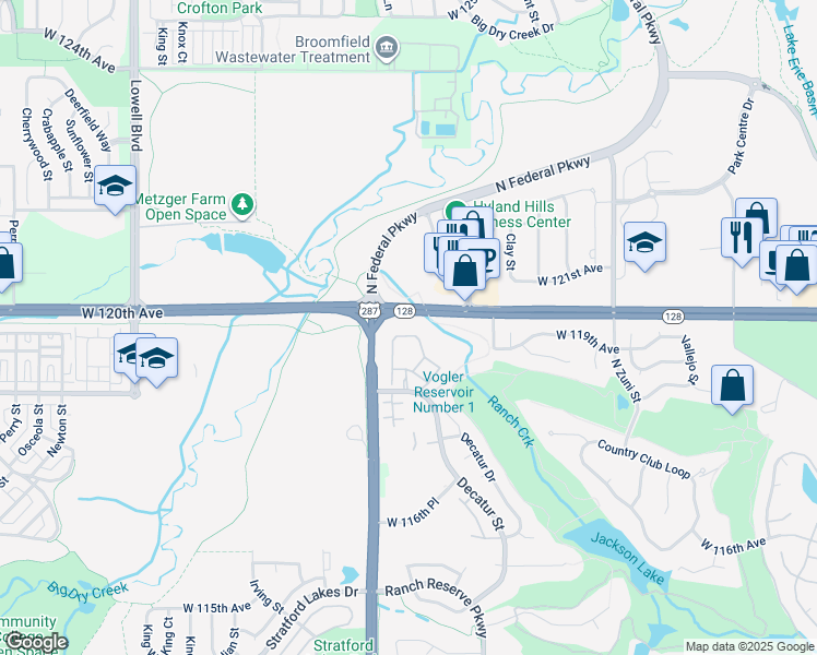 map of restaurants, bars, coffee shops, grocery stores, and more near 2929 West 119th Avenue in Westminster