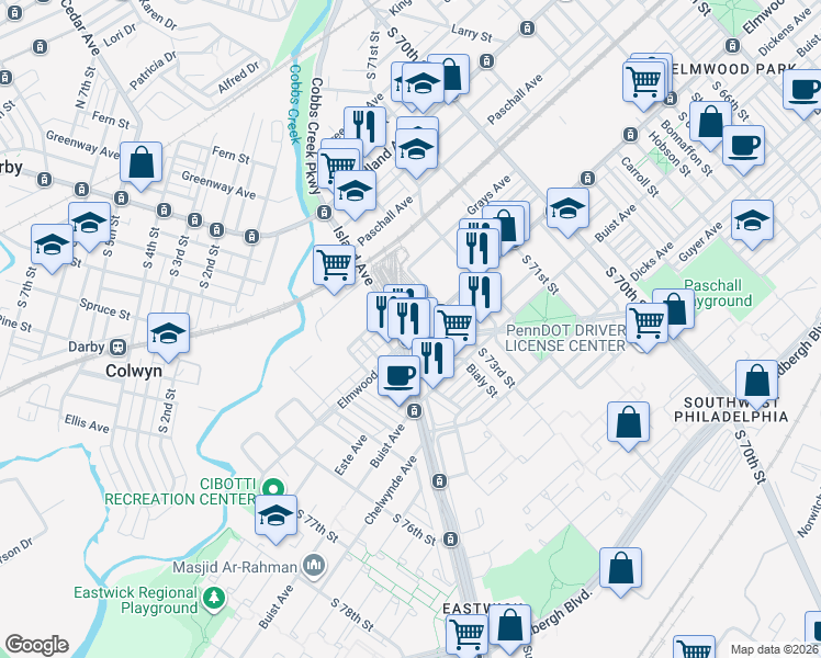 map of restaurants, bars, coffee shops, grocery stores, and more near in Philadelphia