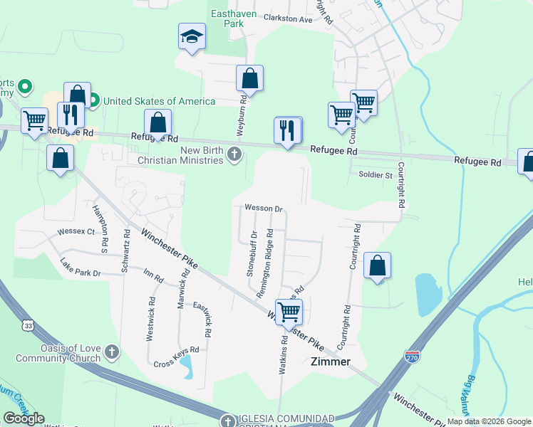 map of restaurants, bars, coffee shops, grocery stores, and more near 2951 Remington Ridge Road in Columbus