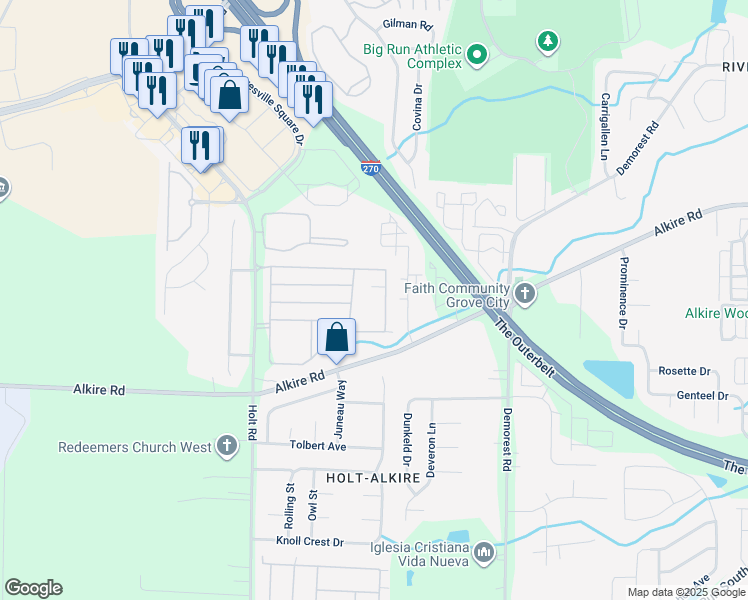 map of restaurants, bars, coffee shops, grocery stores, and more near 1915 Bashan Drive in Columbus