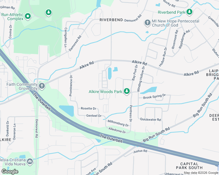 map of restaurants, bars, coffee shops, grocery stores, and more near 1960 Sandy Lake Drive in Grove City