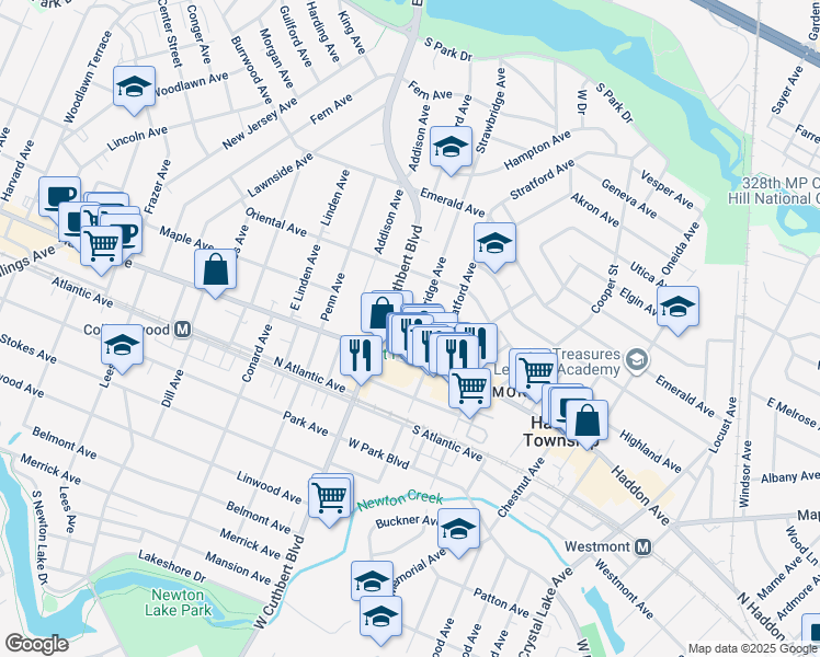 map of restaurants, bars, coffee shops, grocery stores, and more near 27 Strawbridge Avenue in Haddon Township