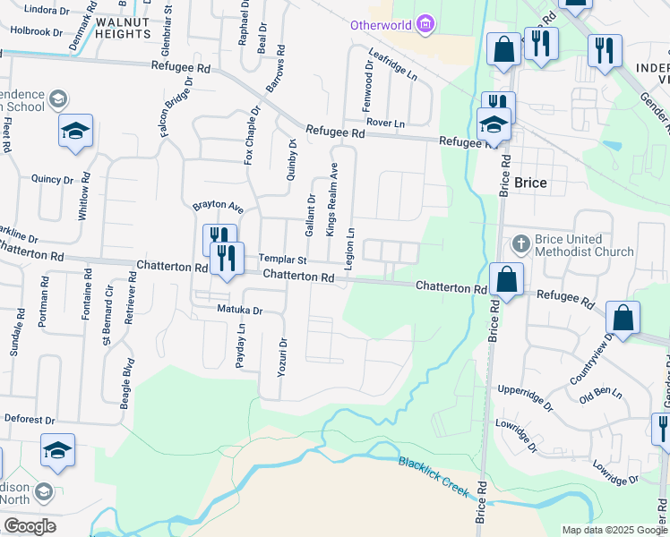 map of restaurants, bars, coffee shops, grocery stores, and more near 5803 Templar Street in Columbus