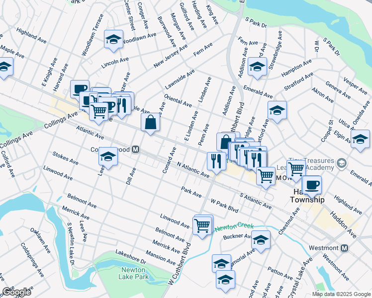 map of restaurants, bars, coffee shops, grocery stores, and more near 1030 Haddon Avenue in Collingswood