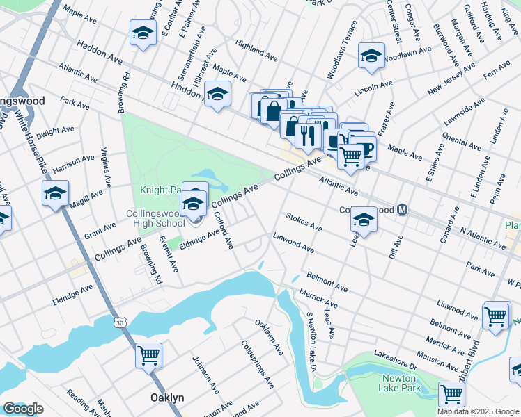 map of restaurants, bars, coffee shops, grocery stores, and more near 515 Bettlewood Avenue in Collingswood