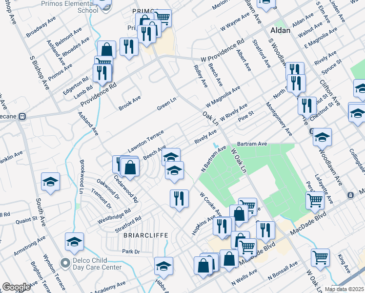 map of restaurants, bars, coffee shops, grocery stores, and more near 715 Rively Avenue in Glenolden