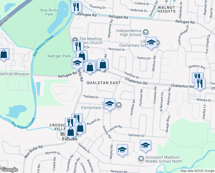 map of restaurants, bars, coffee shops, grocery stores, and more near 5134 Rutledge Drive North in Columbus