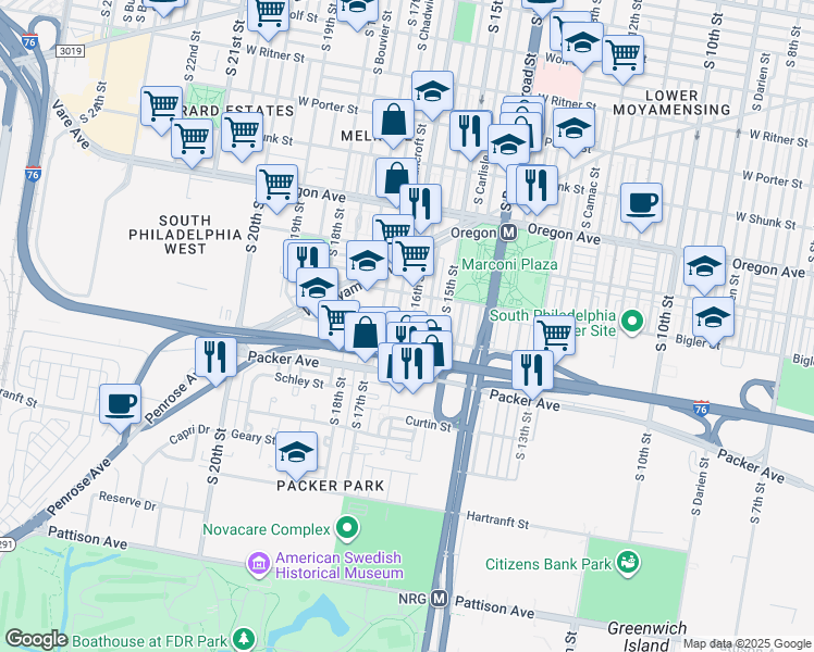 map of restaurants, bars, coffee shops, grocery stores, and more near in Philadelphia