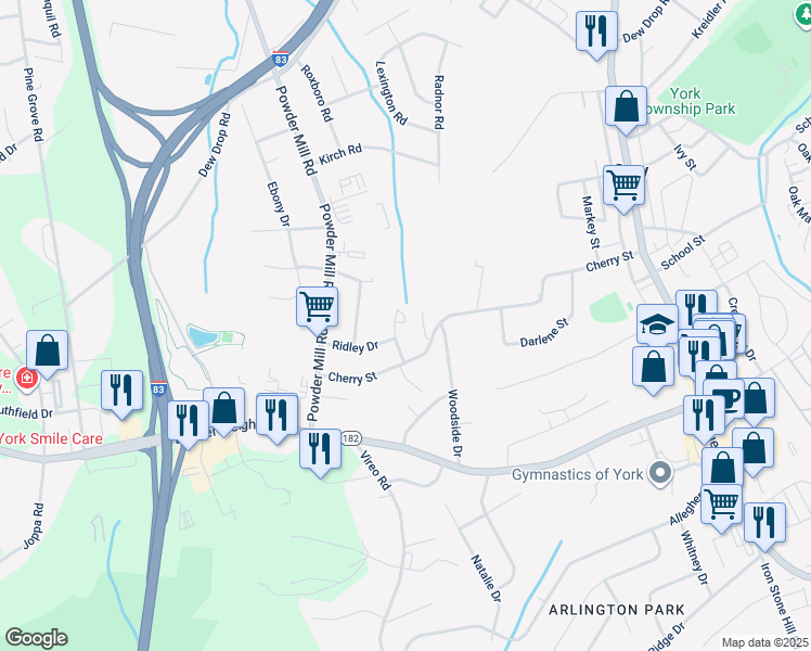 map of restaurants, bars, coffee shops, grocery stores, and more near 1959 Kimes Road in York