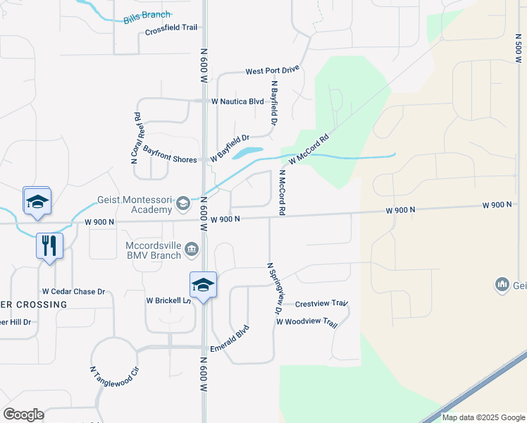 map of restaurants, bars, coffee shops, grocery stores, and more near 5809 North River Chase Lane in McCordsville