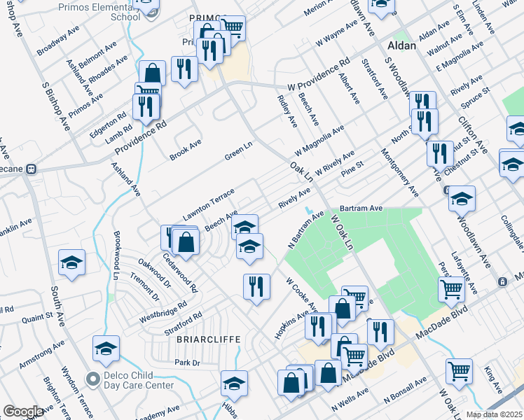 map of restaurants, bars, coffee shops, grocery stores, and more near 715 Rively Avenue in Glenolden
