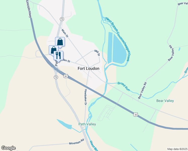 map of restaurants, bars, coffee shops, grocery stores, and more near 13014 Main Street in Fort Loudon